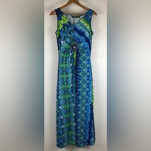Lemmie for Nina Leonard Green Blue Medallion Vacation Resort Dress size S
